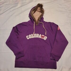 American Crown Purple Colorado Pull Over Hoodie With Faux Fur Size XL